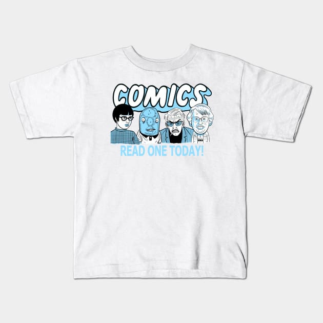 Comics Read One Today (Clowes Edit.) Kids T-Shirt by dumb stuff, fun stuff